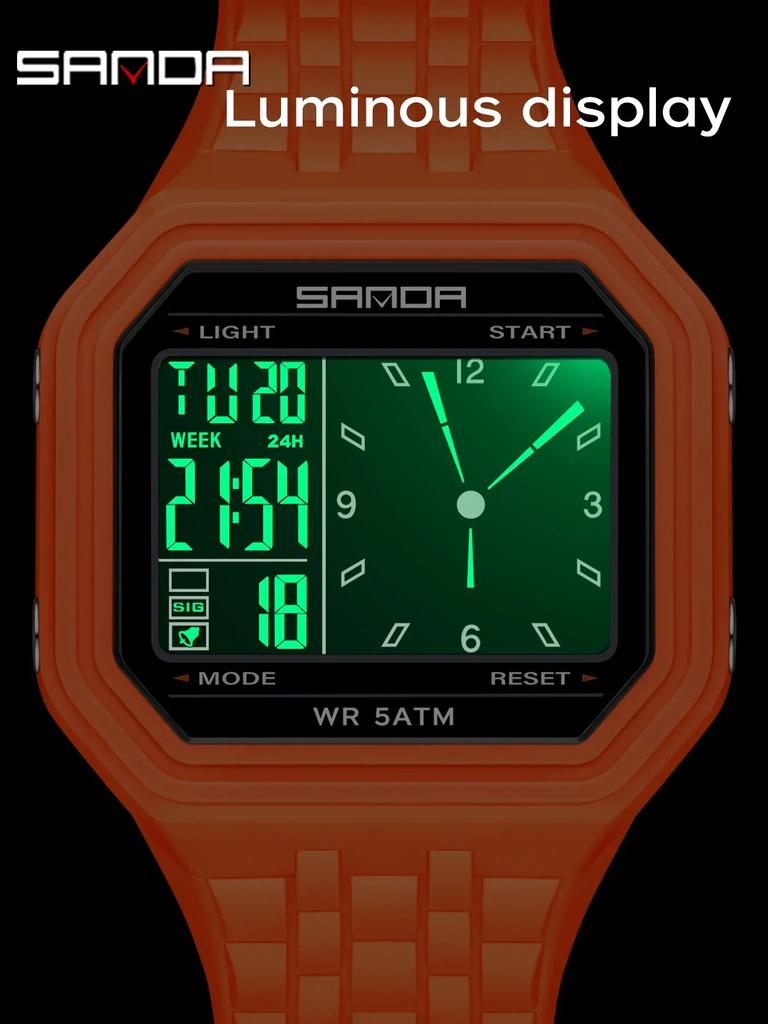 SANDA Fashion Electronic Watches Men 50M Waterproof Night Light Multi Functional Student Trend Outdoor Sport Male Watch Relogios