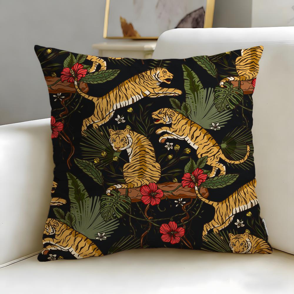 Pattern Theme Tropical Tiger Pattern Cushion Cover Soft  EasyWash Pillow Case  Versatile for Couch Bed Travel and Office