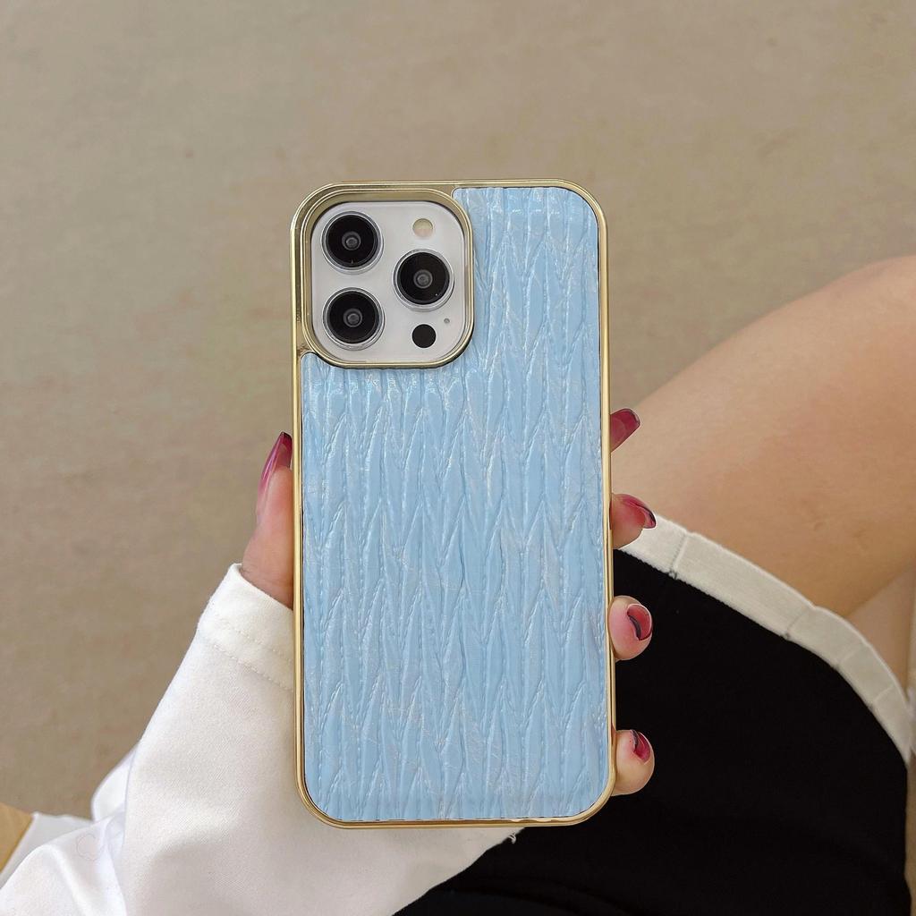 Electroplated Phnom Penh water wave wrinkle pattern iphone16pro mobile phone case for Apple 13 toothpick pattern protective leather case 1