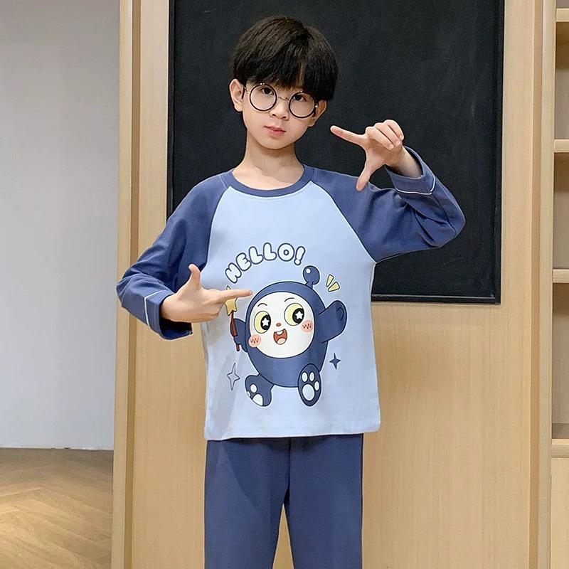 Children's Cartoon Long Sleeve Pajama Set - Round Neck, Plus Size, Teen & Kids