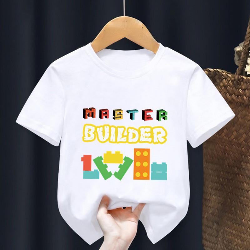 Master Builder Blocks Building Print Cartoon Kids T Shirt Girls Summer Tops Baby Boys Clothes Children Short Sleeve T-shirts