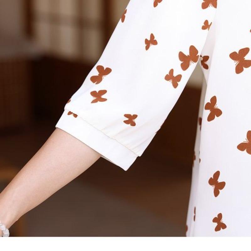 Women Blouse Chiffon Shirt Butterfly Three-quarter Sleeves Spring Summer Clothes Top Long Sleeve Women's Shirt Blusas Ropa De Mujer