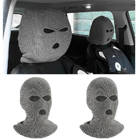 2 PCS Car Headrest Cover, Personalized Funny 3 Hole Auto Seat Full Face Mask Headcover, Ski Mask Wrap Protection for Front Seat Head Rest Decoration,
