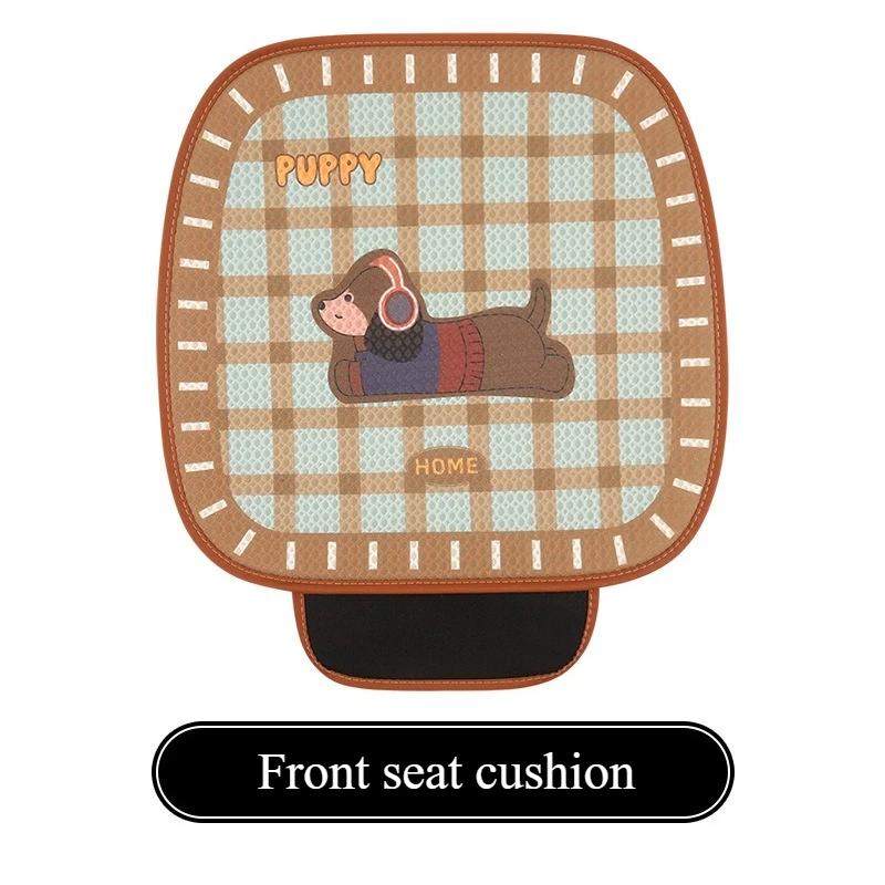 Cartoon Retro Checkered Puppy Design Universal Car Seat Cushion Four Seasons Auto Seat Covers Comfortable Soft Material