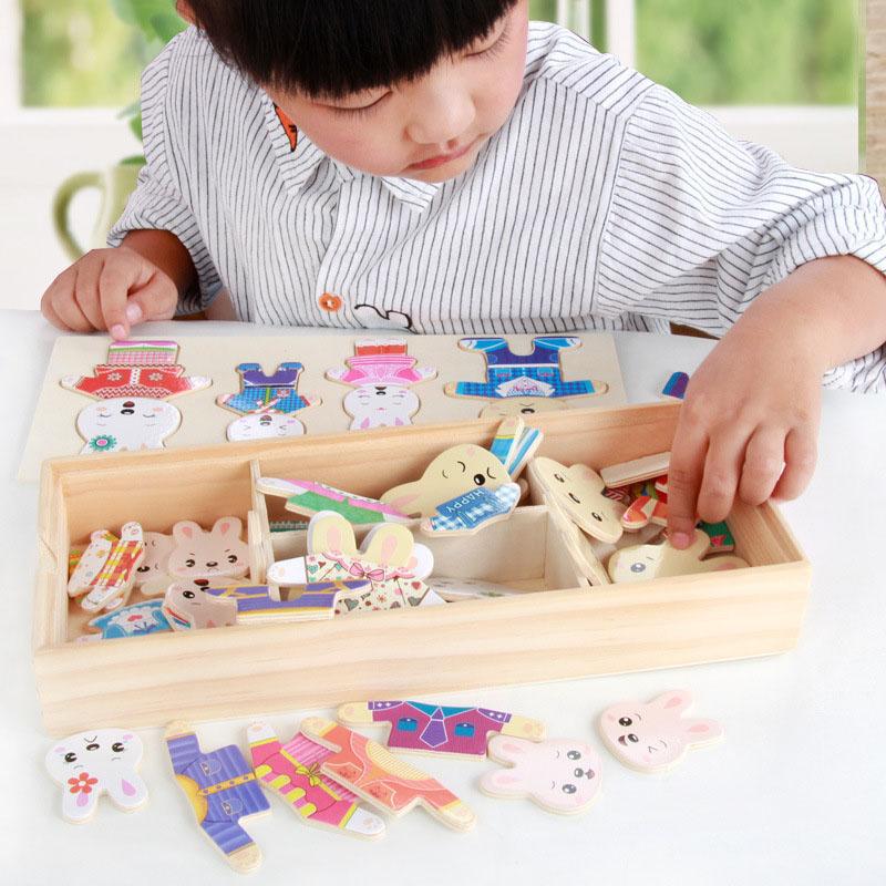 Petit Ours Change de Vêtements Montessori Enfants Éducation Précoce Puzzle en Bois Jeu d'Habillage Jouets Puzzle Bébé Pour Enfants Cadeau