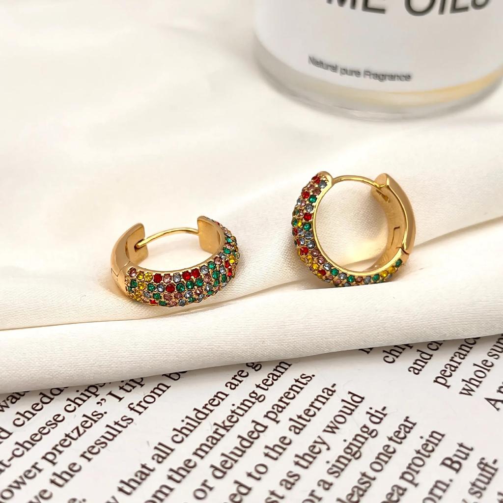Elegant European & American Full Diamond Micro-Inlaid Colorful Hoop Earrings for Women - Versatile, Luxury, and Exquisite Design