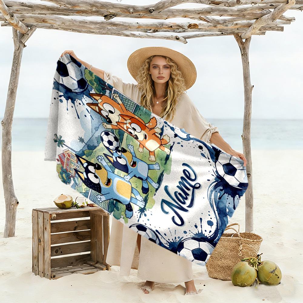 Bluey's Adventure World Customized Name Beach Towel Soft Durable Quick-Dry Suitable for Swimming Gym Camping Yoga Vacation