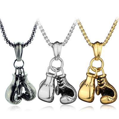 Nya klassiska boxningshandskar guldfärg svart vit hänge halsband presenter för män smycken