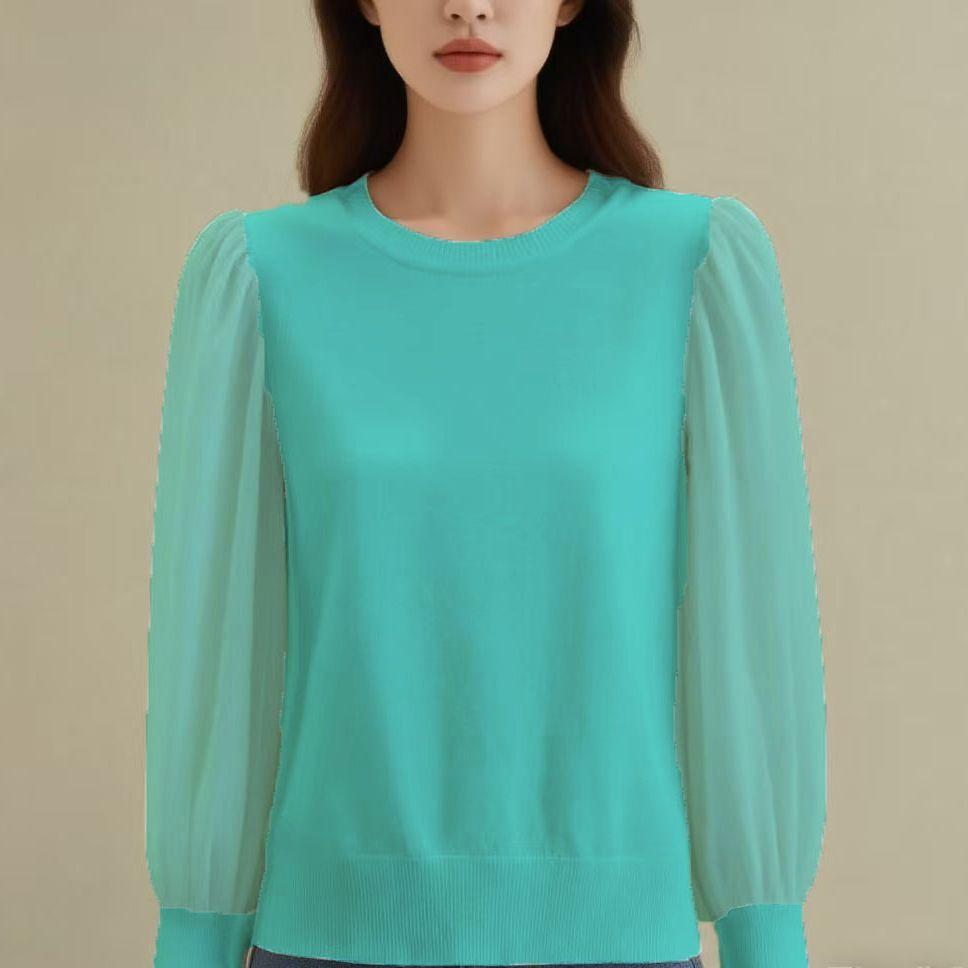 Женский вязаный свитер с круглым вырезом, весенне-осенний, сетчатый пэчворк, свободный свитер, однотонный, эластичный трикотаж, пуловер S