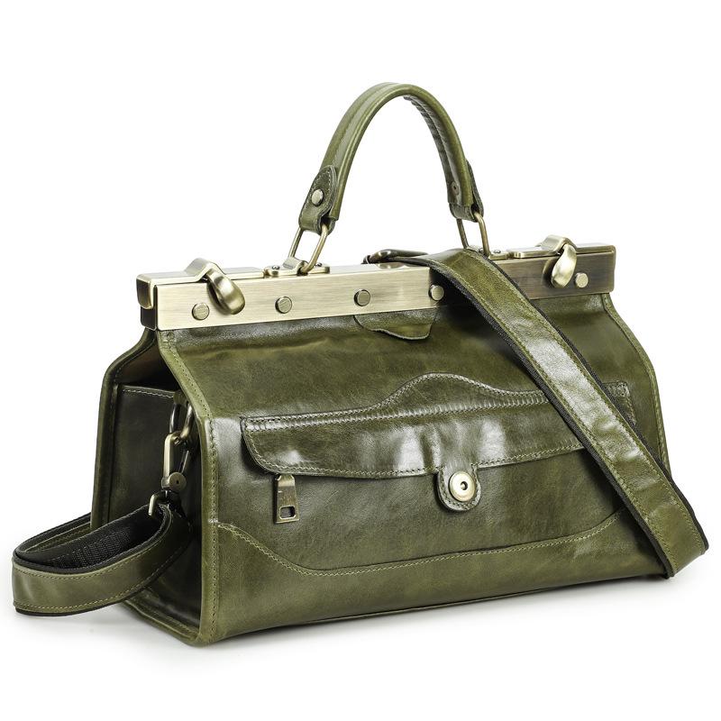 Women's Full-Grain Leather Handbag with Metal Clasp - Convertible Single Shoulder/Crossbody Bag for Oily Skin