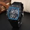 Vibrant Wine Barrel Shape Quartz Watch with Carbon Fiber Hollow Design for Men