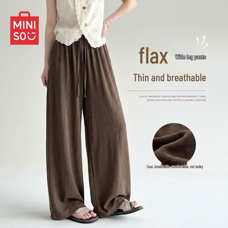MINISO Women s Summer High-Waist Linen Blend Wide-Leg Pants L