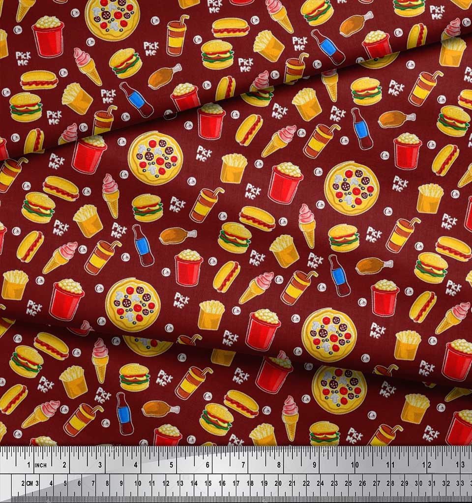 Soimoi Tecido de cetim crepe japonês para bebidas geladas, pizza e hambúrguer, tecido estampado para alimentos, 1 metro e 42 polegadas