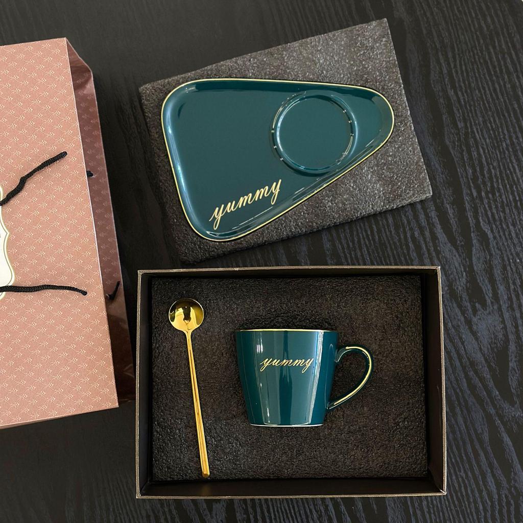 Luxury Triangle Coffee Cup & Saucer Set with Spoon - Ideal Gift with Custom Logo