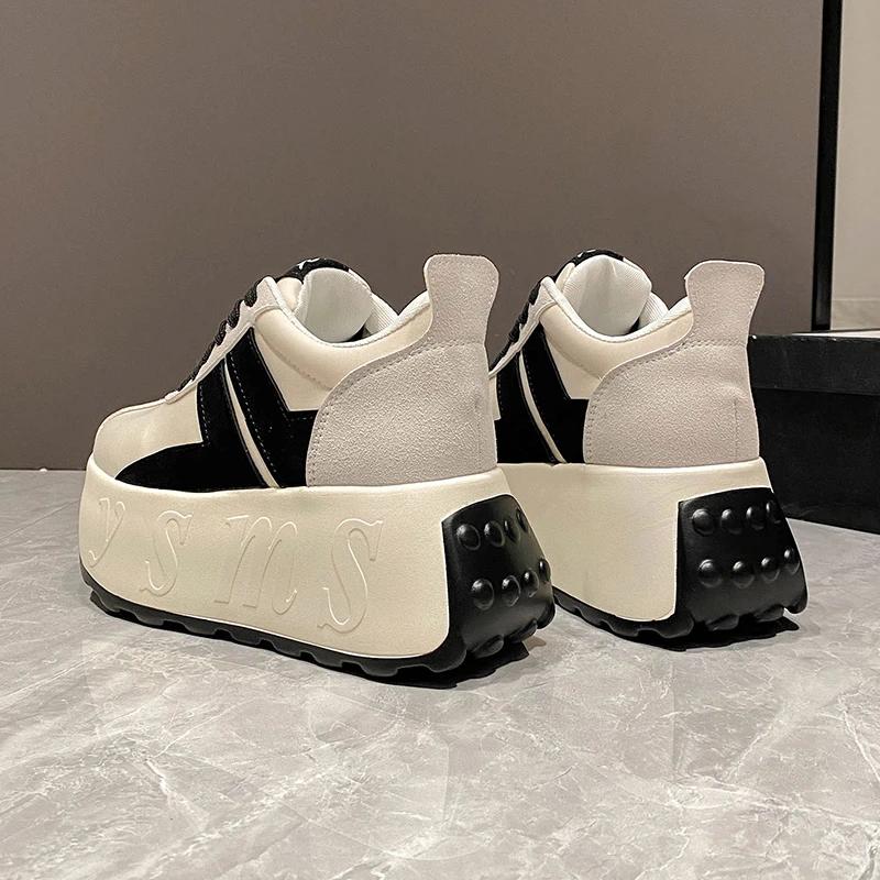 Fashion Women Casual Sports Shoes 7.5CM Heels High Platform Sneakers Wedge Height Increase Footwear Leather White Comfy Chunky Sneakers