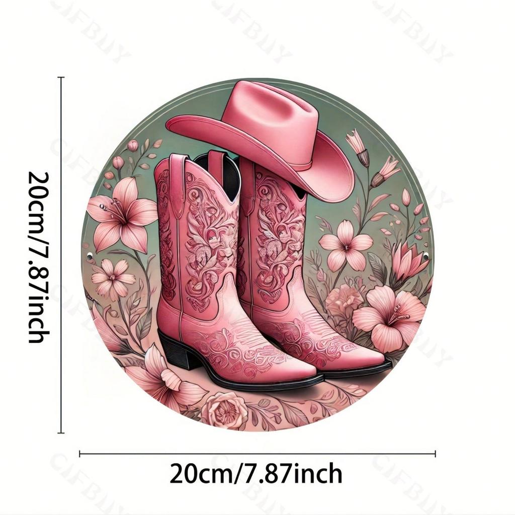 Metal Tin Sign Western Cowboy Round Wall Art Decor Plaque