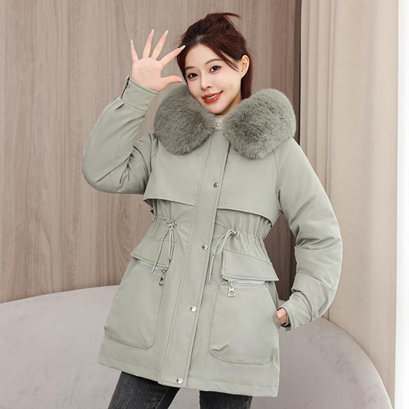 

Осень-зима, утепленная теплая парка, женская повседневная милая однотонная Свободная куртка с капюшоном и большим карманом, верхняя одежда XXXL зелёный