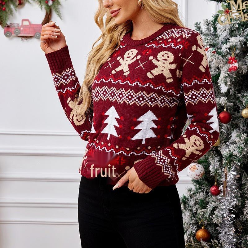 Gingerbread Man Jacquard Long Sleeve Christmas Sweater