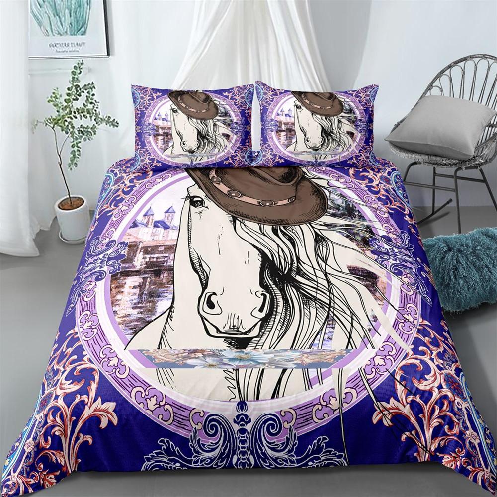 Horse Duvet Cover Set King Size Horse Cowboy Animal Bedding Set For Kid Boys Girls Microfiber Abstract Dream Catcher Quilt Cover