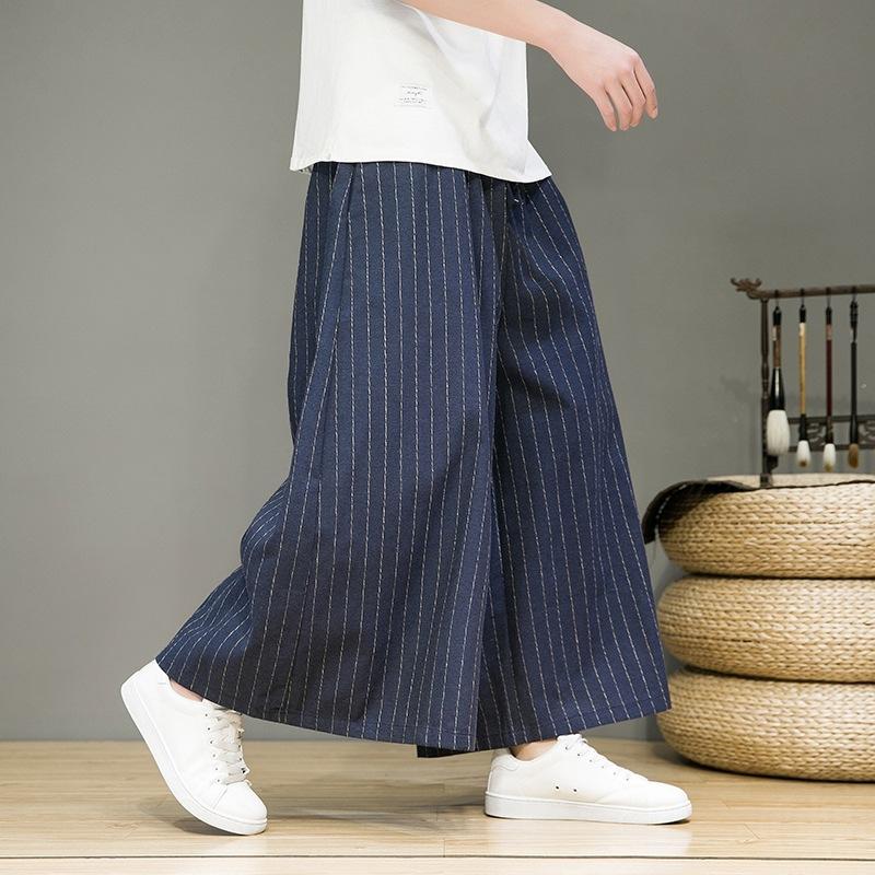 Men Striped Pants Drawstring Joggers Loose Streetwear Wide Leg Trousers Men 2024 Pockets Vintage Casual Male Pants 5XL
