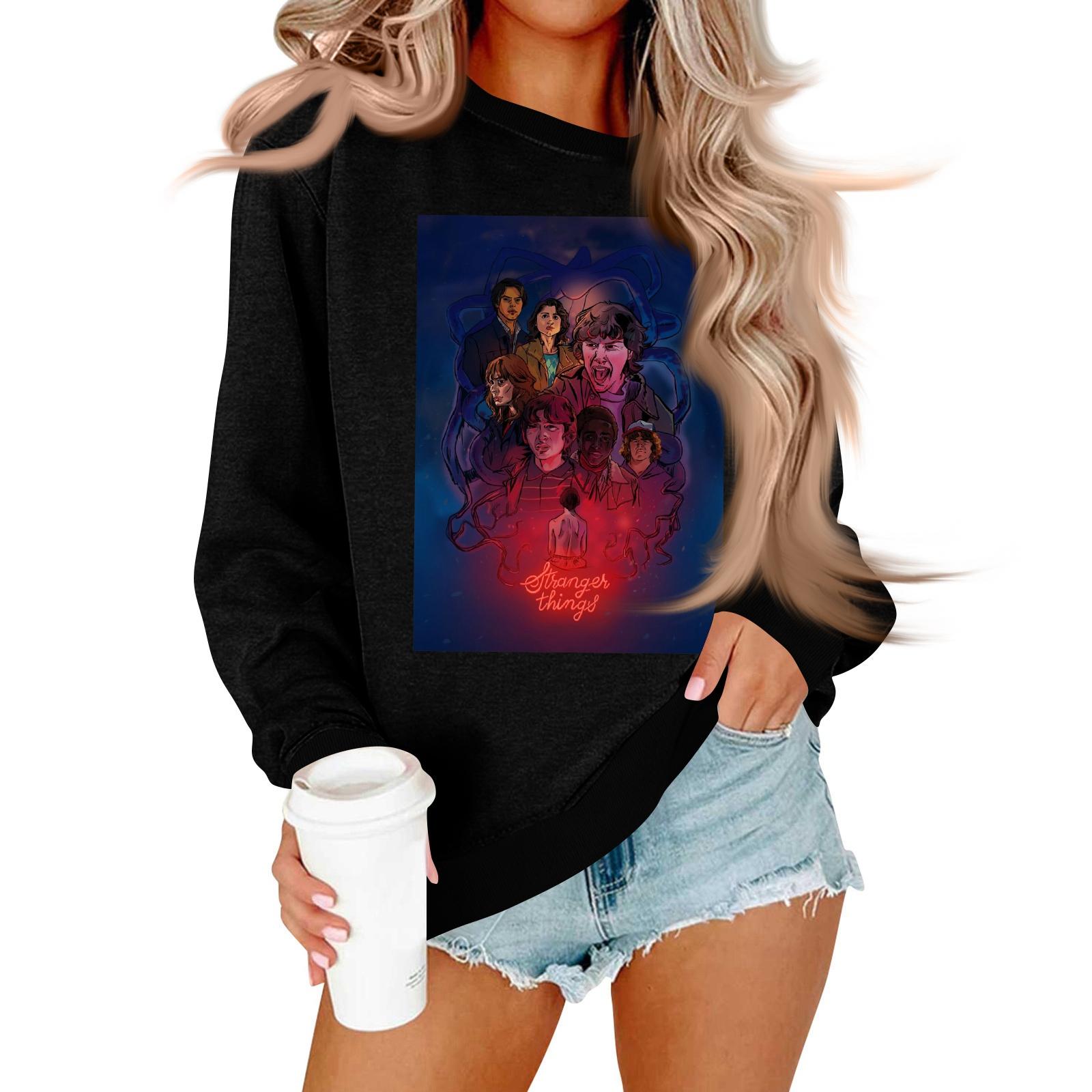 Women s And Men s Unisex Fashion Casual Long-sleeved Loose Printed Round Neck Pullover Hoodie Sweatshirt L