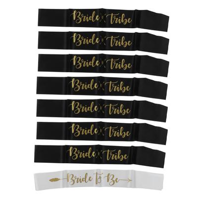 8 Pièces Écharpe Mariée Demoiselle d'Honneur Lettres Dorées Matériau Hypoallergénique Mariage Mariée à Être Ensemble d'Écharpes pour Fêtes de Mariage Noir