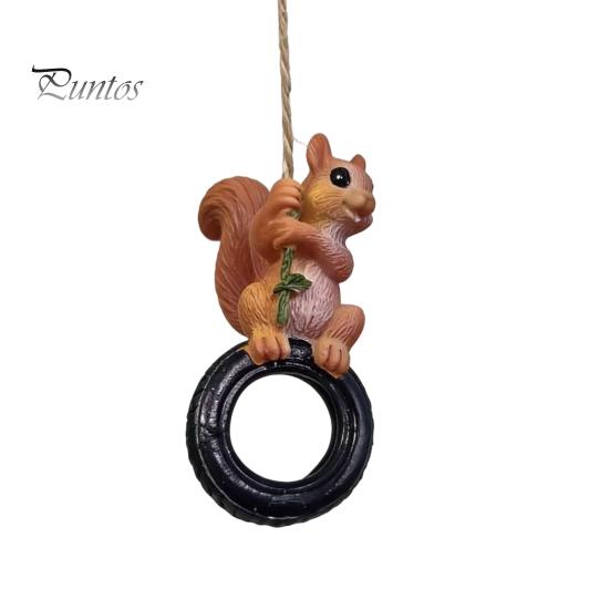 Waterproof Balcony Hanging Decor Squirrel On Tire Outdoor Ornament, Realistic Resin Figurine for Whimsical Tree Decoration Garden Patio Decoration,