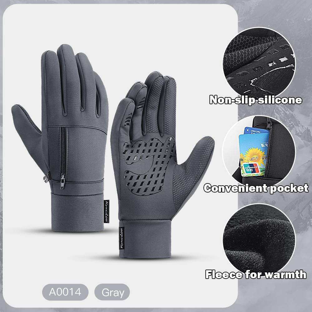 1 Pairs Winter Gloves Mens Touchscreen Non-Slip Unisex Waterproof Windproof Warm Cycling Cold Gloves Fashion Zipper Sports Glove