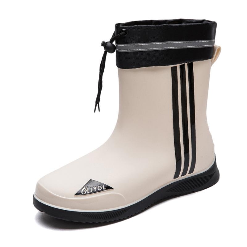 New medium tube waterproof shoes men's fashion bundle rain shoes velvet outer wear non-slip work wear-resistant rain boots rubber shoes