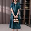 Solid Color Cotton Linen Lapel Shirt Dress - Women's Slimming Short Sleeve, Mother's Style, 2026 Fashion.
