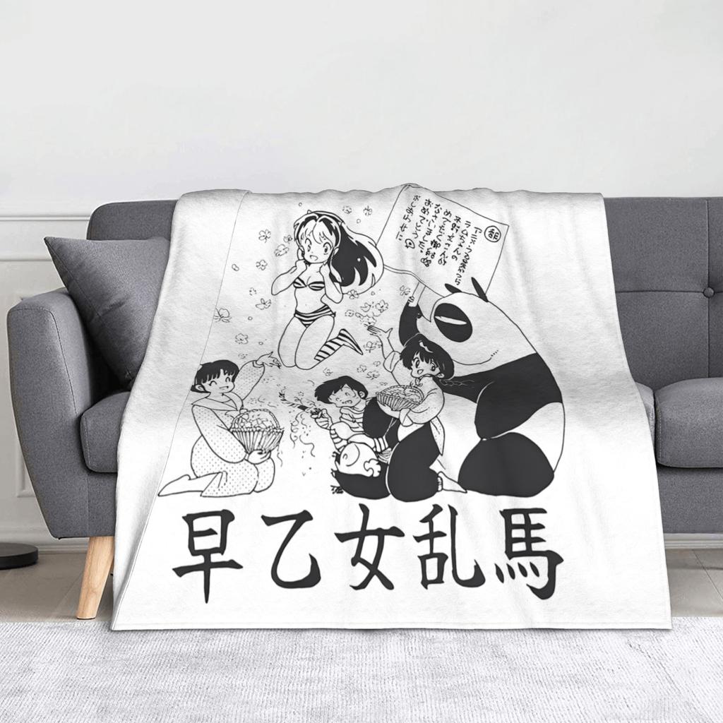 Chibi Ranma Saotom Anime Knitted Blankets Flannel Warm Throw Blankets for Car Sofa Couch Bedspread