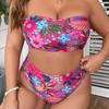 2024 Plus Size High Waist Bandeau Swimsuit - European & American Print