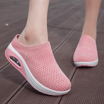 Damenschuhe in Übergröße, fliegenstrick, atmungsaktives Mesh, lässige Sportschuhe, Damen-Plateausohlen, erhöhen die Höhe, Slipper zum Hineinschlüpfen