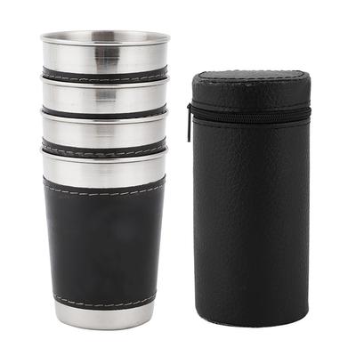4pcs 170ml Stainless Steel Mini Portable Coffee Wine Cup with Leather Cover