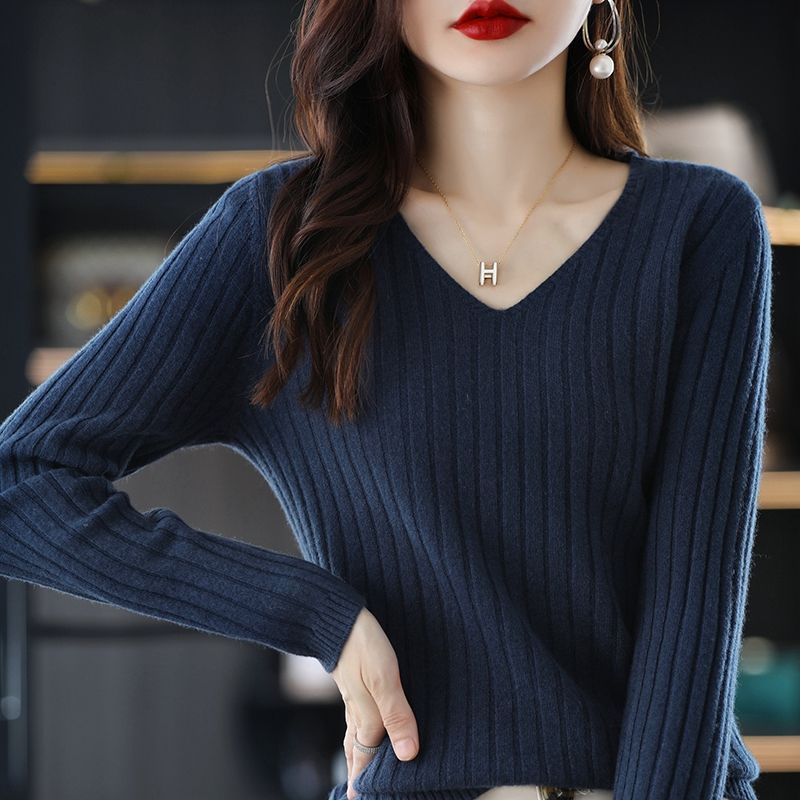 Women Sweater Long Sleeve Top Knitted Pullover V-Neck Fashion Sweater Woman Spring Autumn Basic Female Clothing Sweaters