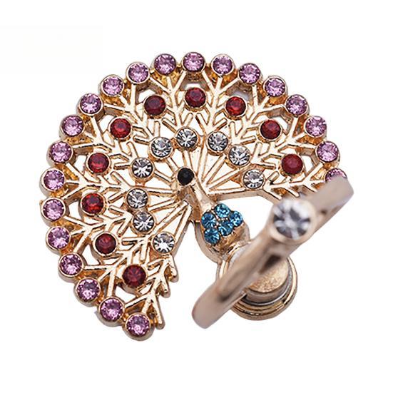 

Finger Ring Holder Anti-lost 360 Degree Rotation Metal Rhinestone Peacock Phone Ring Buckle Grip Stand for Watching TV AVE рожевий червоний колір
