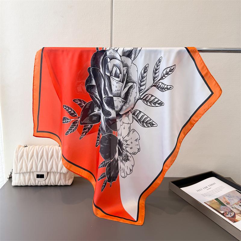 

70Cm Square Flower Printed Women Scarf Silk Satin Scarves Shawl Designer Headband Hijab Bandana Wrap Bufanda Lady 70x70cm