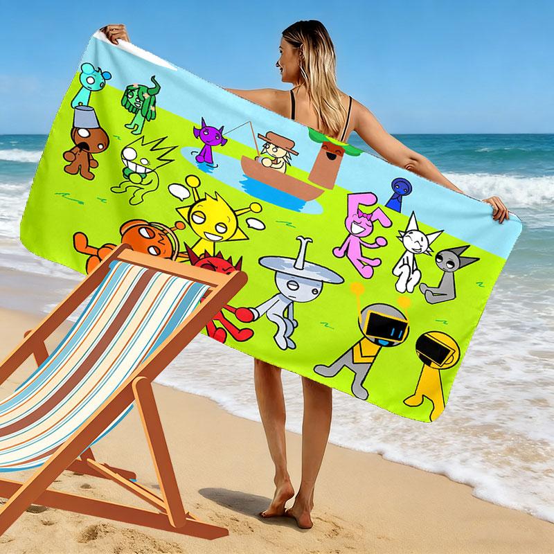 Sprunki Incredibox Print Beach Towel, Large Soft Quick Dry Towel for Beach Camping Swimming