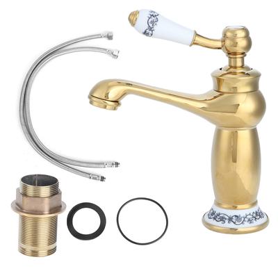 Torneira de bacia de latão dourado antigo e elegante, torneira de água quente e fria para uso em banheiros de hotéis e casas