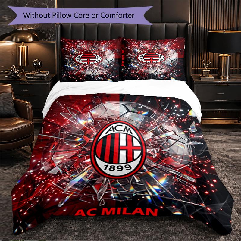 AC Milan Pattern 3 Pieces Bedding Set Soft Microfiber Duvet Cover with Pillow Cases for Bedroom