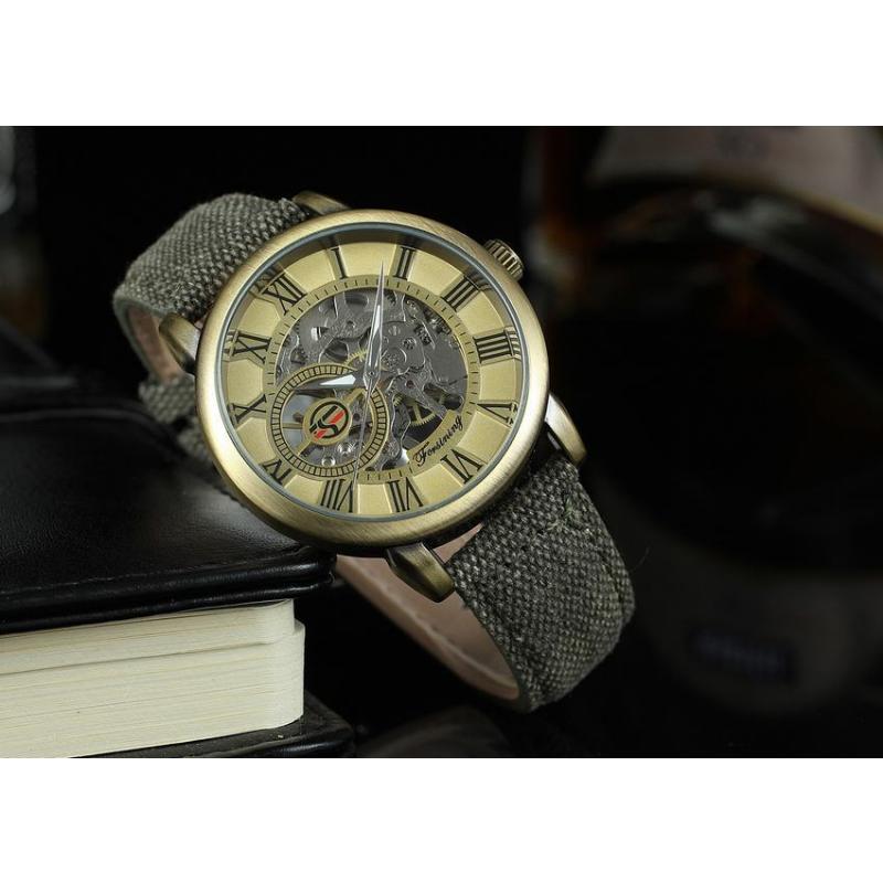 Forsining Watch Men's Fashion Casual Vintage Hollow Out Mechanical Watch