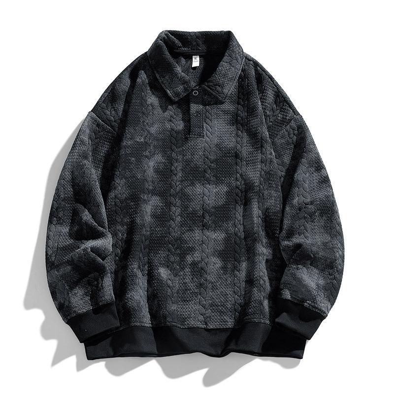 

Жаккардовый свитер с длинными рукавами и отложным воротником, мужской весенне-осенний топ, дышащая базовая рубашка M чёрный