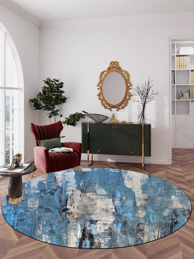 Abstract Artistic Living Room Decor Round Carpet Nordic Style Rugs for Bedroom Bedside Large Area Soft Non-slip Parlor Chair Mat
