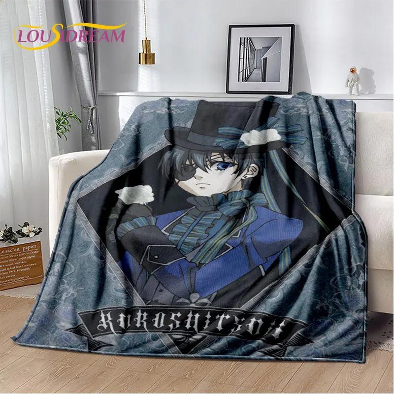 Black Butler Anime Cartoon Měkká plyšová deka, flanelová deka přehoz do obývacího pokoje Ložnice Pohovka Pohovka Piknikový povlak pro děti