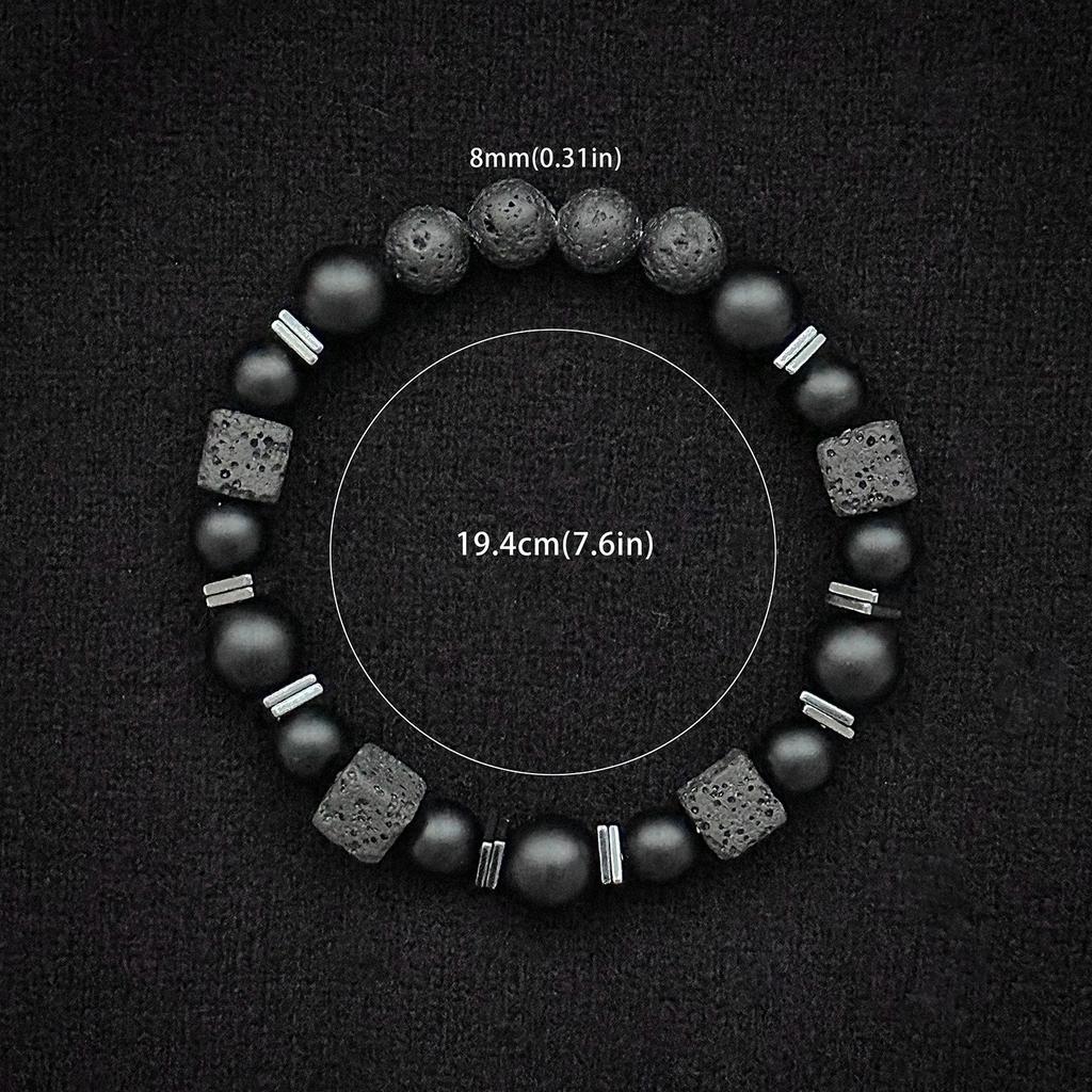 Natural Matte Black Onyx with Cube Lava Bracelet Balance Bracelet Natural Stone Bracelet Gift for Man/Boyfriend
