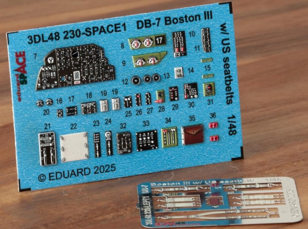 Eduard Space Boston III Military Seatbelt Interior 3D Decal Parts Set HK Plastic Model Decal EDU3DL48230 1/48 DB-7 w/US w/Etching (for Model)