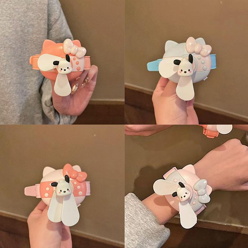 Kawaii Cartoon Kt Cat Wrist Fan Summer Rechargeable Student Children Portable Watch Small Fan Wind Force Usb Fan Kids Gifts