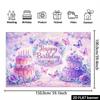 2D Flat Butterfly Birthday Banner Pink Purple Cake & Floral Themed Party Backdrop for Girls