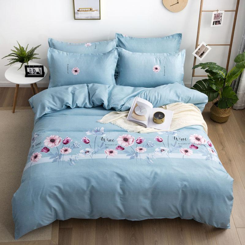 Live Stream Thickened Platinum Cotton Sanded Four-piece Set, Bed Sheet Quilt Cover, Student Dormitory Three-piece Set, Bedding