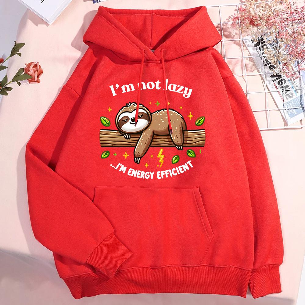 Sloth I'M Not Lazy I'M Energy Efficient Printed Long Sleeve Pullover Hoodies For Women And Men Autumn Winter Casual Sweatshirts